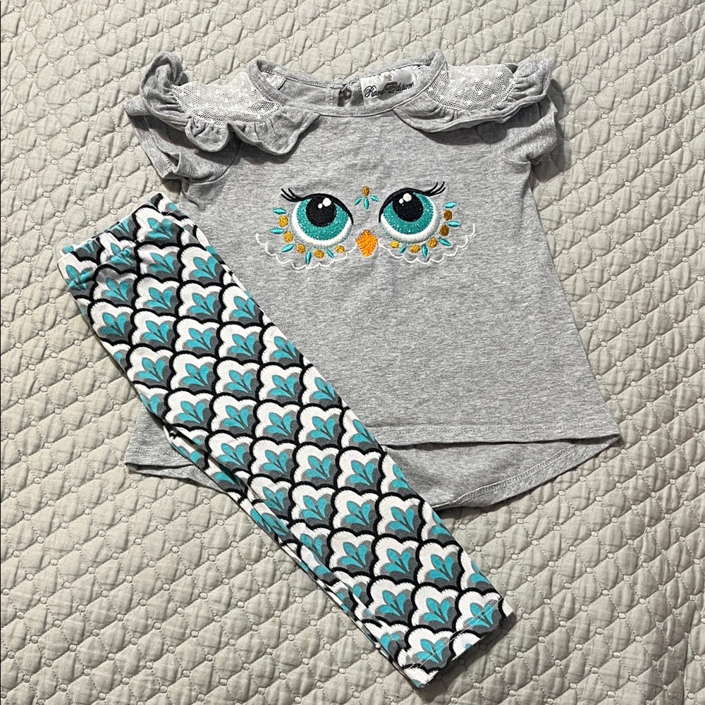 Rare Editions Gray and Blue Owl Pajama Set